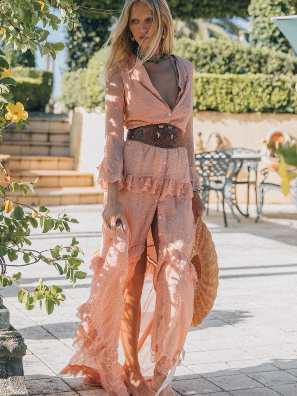 Chasing Unicorns Peach Floral Maxi Dress